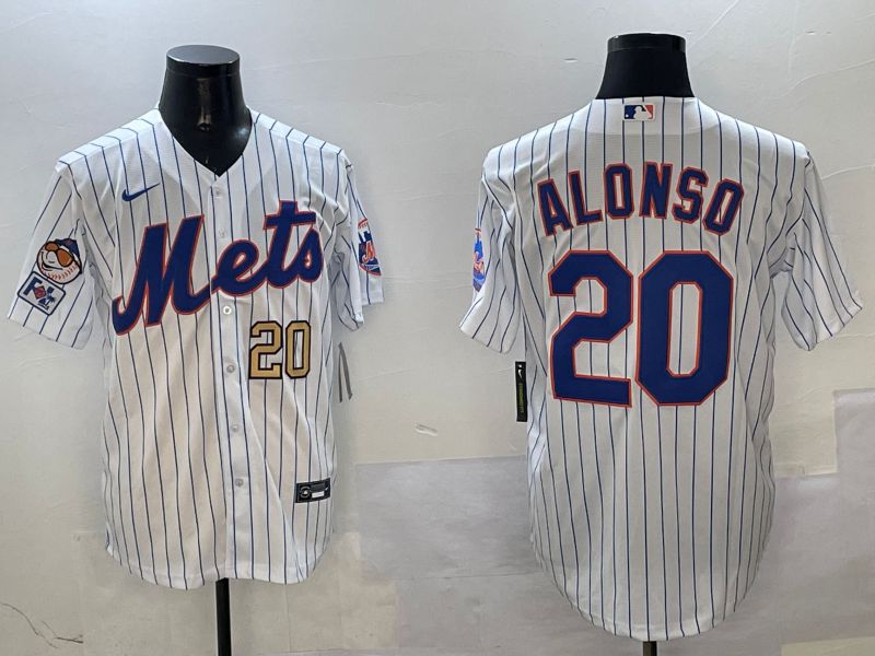 Men New York Mets #20 Alonso White Stripe Game Fashion 2025 Nike MLB Jersey style 5